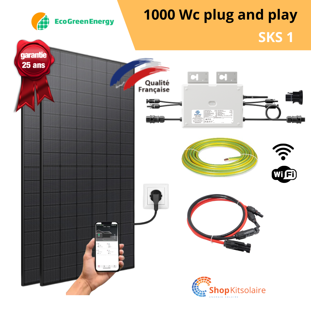 Kit solaire 1000Wc Plug and Play Full Black Bi-verre Eco Green Energy + MO EVT1000 Wifi