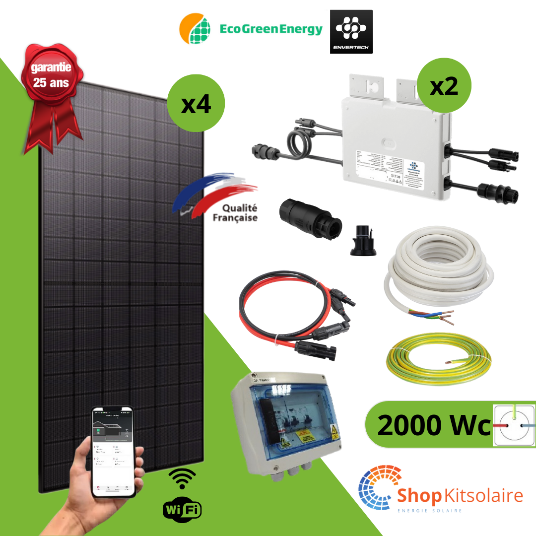 Kit solaire 2000Wc Plug and Play Full Black Bi-verre Eco Green Energy + MO EVT800 Wifi