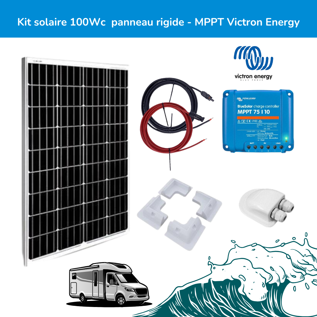 Kit solaire 100 Wc panneau rigide - MPPT Victron Energy pour camping-cars, caravanes et bateaux