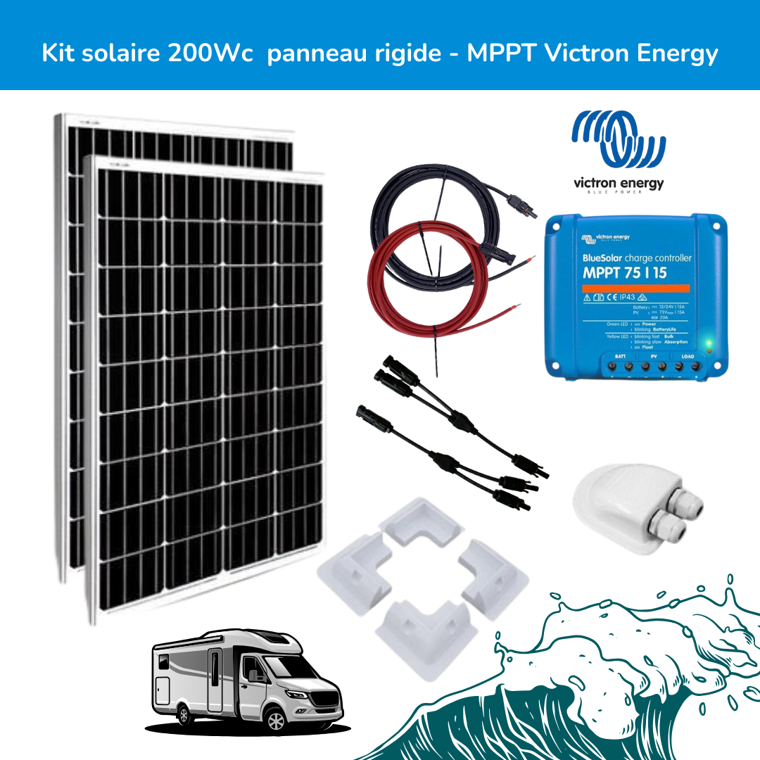 Kit solaire 200 Wc panneau rigide - MPPT Victron Energy pour camping-cars, caravanes et bateaux