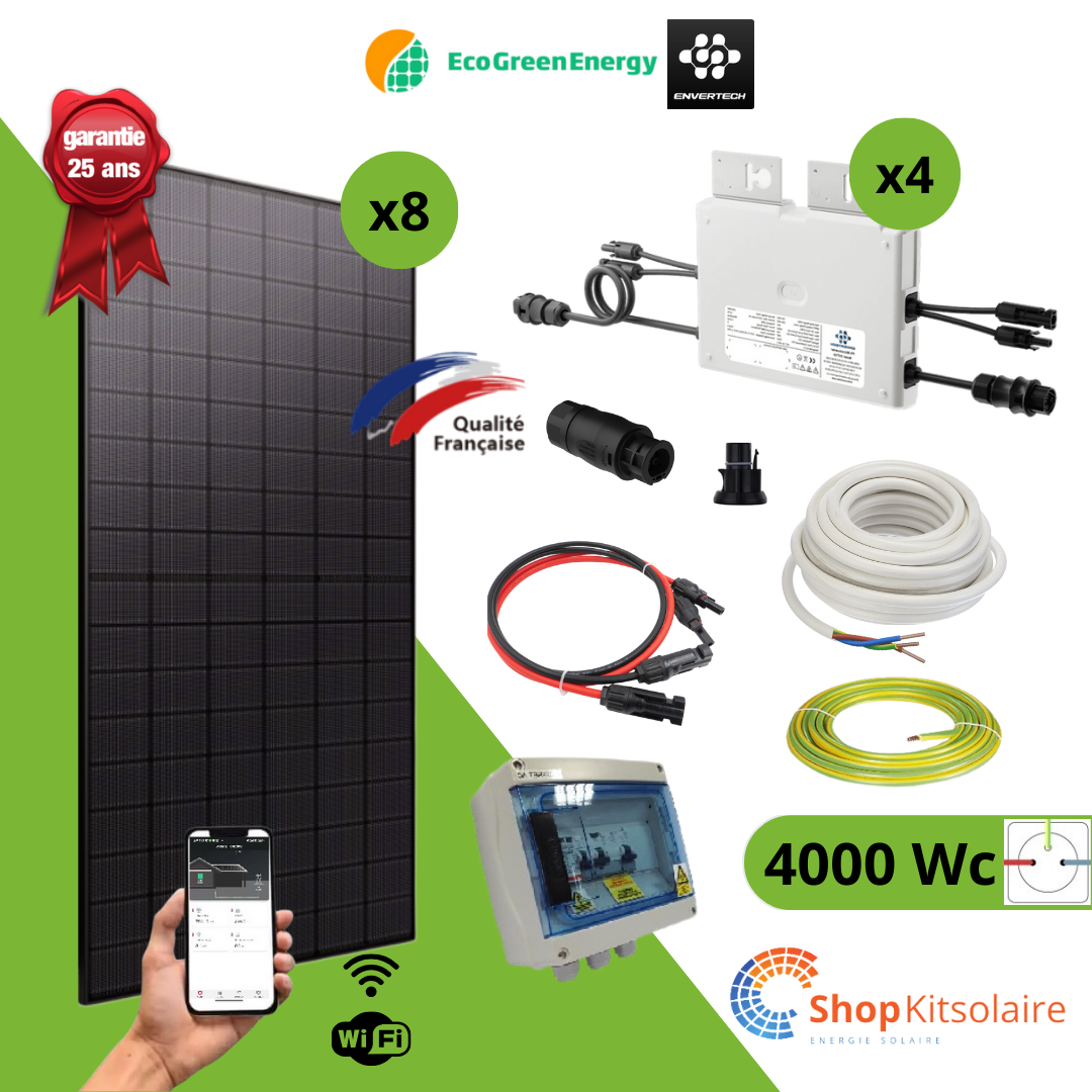 Kit solaire 4000Wc Plug and Play Full Black Bi-verre Eco Green Energy + MO EVT1000 Wifi