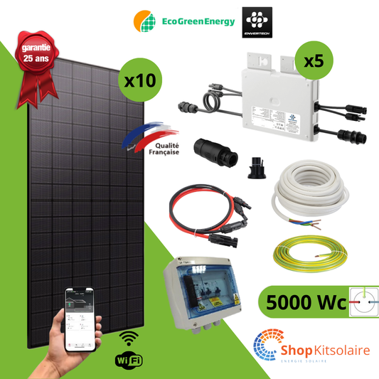 Kit solaire 5000Wc Plug and Play Full Black Bi-verre Eco Green Energy + MO EVT1000 Wifi