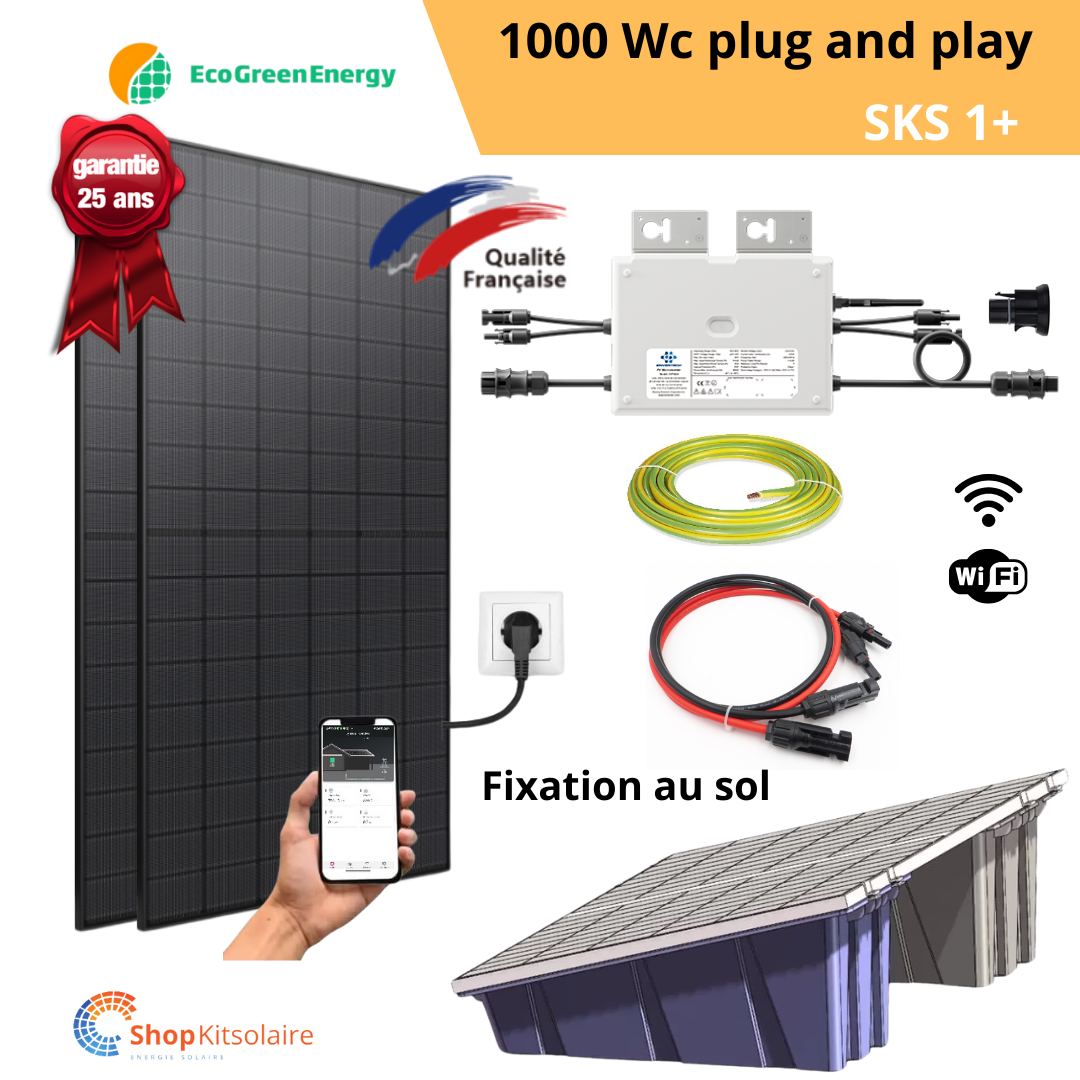 Kit solaire 1000Wc Plug and Play Full BlackBi-verre Eco Green Energy + MO EVT800 Wifi + Bacs à lester sol