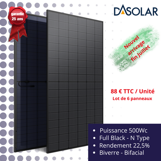 Lot 6 panneaux solaires 500Wc Biverre - Bifacial Black DAS Solar