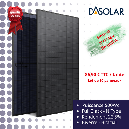 Lot 20 panneaux solaires 500Wc Biverre - Bifacial Black DAS Solar