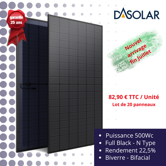 Lot 10 panneaux solaires 500Wc Biverre - Bifacial Black DAS Solar (Copie)