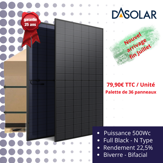 Lot 36 panneaux solaires ( palette ) 500Wc Biverre - Bifacial Black DAS Solar